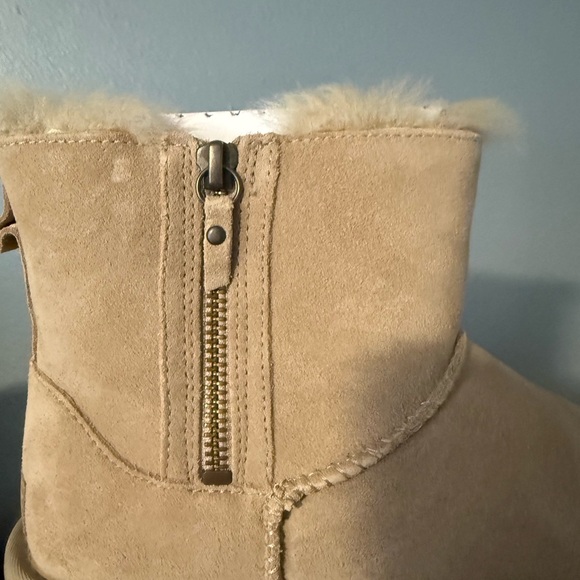 UGG Beige Suede Ankle Boots with Fur Trim - Picture 3 of 4